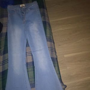 size 1 Skinny Fries denim bell bottom jeans, high waisted (5 buttons)